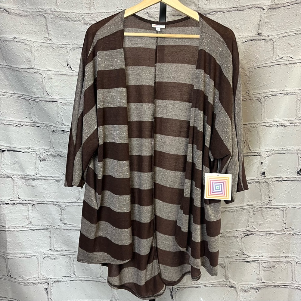 LuLaRoe Brown striped lightweight Lindsey cardigan. NWT